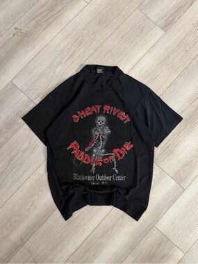 Vintage 1980’s Single Stitch Black Water Outdoor in Davis WV Paddle or Die Shirt